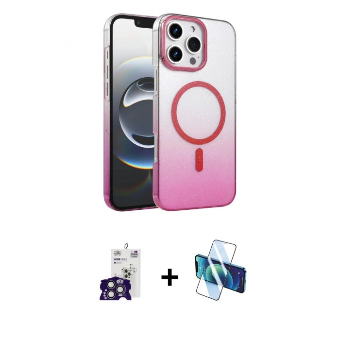 MARSİLYAN™- iPhone 16 Pro Max Kılıf Ahenk Doku Özel Seri - Siyah 3D Antistatik Seramik Nano Ekran Koruyucu + Bilvis Titan Kamera Lens - TMGI