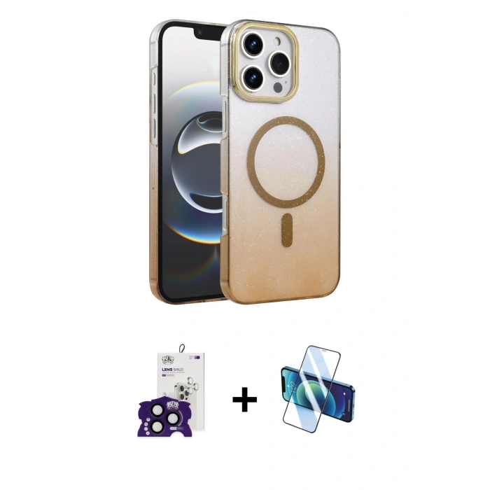 MARSİLYAN™- iPhone 16 Pro Max Kılıf Ahenk Doku Özel Seri - Siyah 3D Antistatik Seramik Nano Ekran Koruyucu + Bilvis Titan Kamera Lens - SH