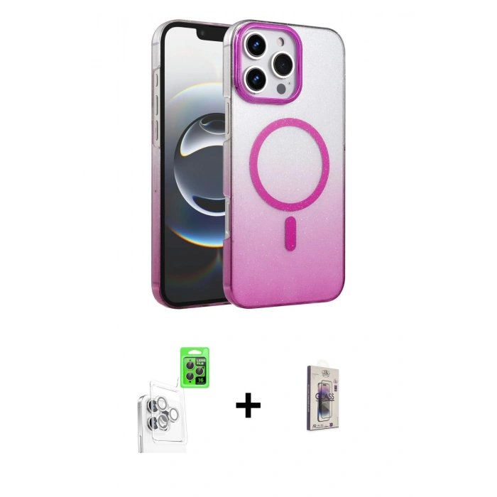 MARSİLYAN™- iPhone 16 Pro Max Kılıf Ahenk Doku Özel Seri - Siyah Bilvis 3D Cam Ekran Koruyucu + Raze Metal Kamera Lens - BZ