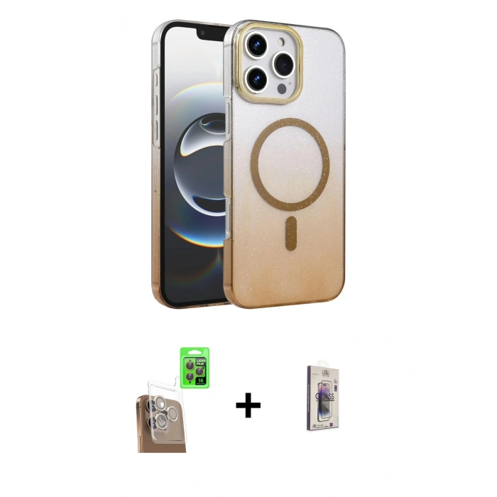 MARSİLYAN™- iPhone 16 Pro Max Kılıf Ahenk Doku Özel Seri - Siyah Bilvis 3D Cam Ekran Koruyucu + Çöl Titanyum Raze Metal Kamera Lens