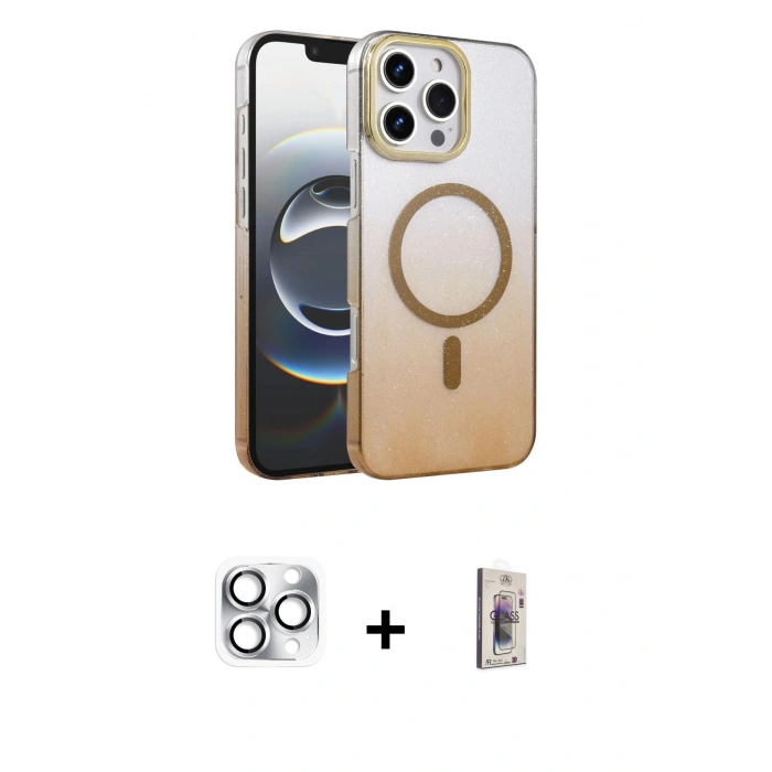 MARSİLYAN™- iPhone 16 Pro Max Kılıf Ahenk Doku Özel Seri - Siyah Bilvis 3D Cam Ekran Koruyucu + Gümüş Pers Alüminyum Kamera Lens