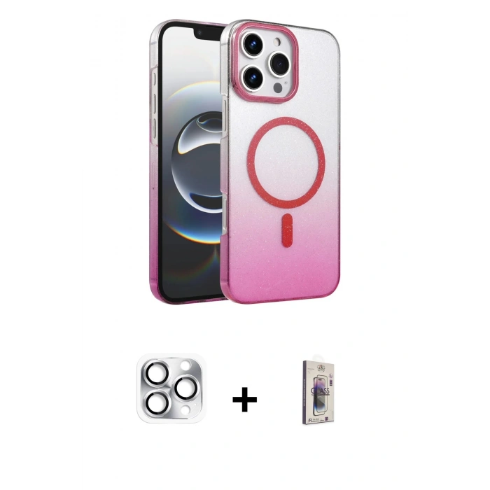 MARSİLYAN™- iPhone 16 Pro Max Kılıf Ahenk Doku Özel Seri - Siyah Bilvis 3D Cam Ekran Koruyucu + Gümüş Pers Alüminyum Kamera Lens