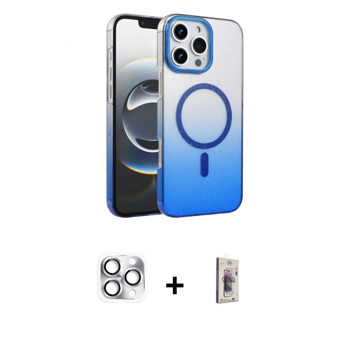 MARSİLYAN™- iPhone 16 Pro Max Kılıf Ahenk Doku Özel Seri - Siyah Bilvis 3D Cam Ekran Koruyucu + Gümüş Pers Alüminyum Kamera Lens