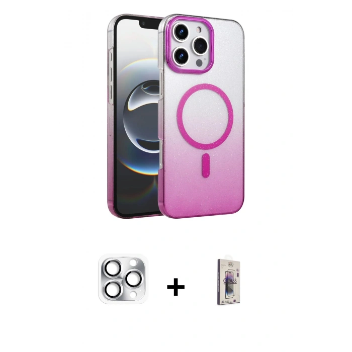 MARSİLYAN™- iPhone 16 Pro Max Kılıf Ahenk Doku Özel Seri - Siyah Bilvis 3D Cam Ekran Koruyucu + Gümüş Pers Alüminyum Kamera Lens