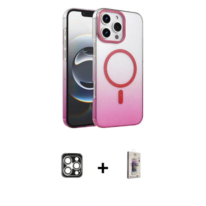 MARSİLYAN™- iPhone 16 Pro Max Kılıf Ahenk Doku Özel Seri - Siyah Bilvis 3D Cam Ekran Koruyucu + Gümüş PVD Metal Kamera Lens
