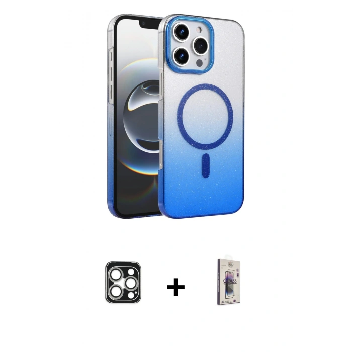 MARSİLYAN™- iPhone 16 Pro Max Kılıf Ahenk Doku Özel Seri - Siyah Bilvis 3D Cam Ekran Koruyucu + Gümüş PVD Metal Kamera Lens