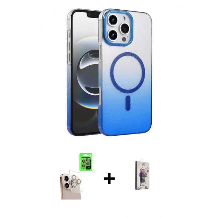 MARSİLYAN™- iPhone 16 Pro Max Kılıf Ahenk Doku Özel Seri - Siyah Bilvis 3D Cam Ekran Koruyucu + Raze Metal Kamera Lens - NLGY