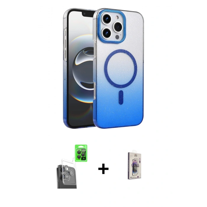 MARSİLYAN™- iPhone 16 Pro Max Kılıf Ahenk Doku Özel Seri - Siyah Bilvis 3D Cam Ekran Koruyucu + Raze Metal Kamera Lens - SH