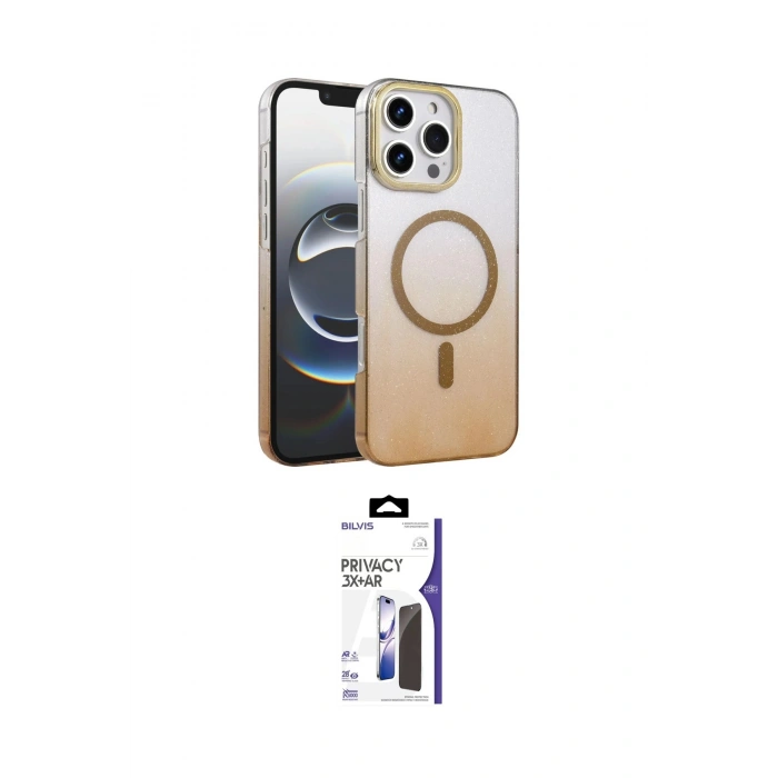 MARSİLYAN™- iPhone 16 Pro Max Kılıf Ahenk Doku Özel Seri - Siyah Bilvis 3X AR Hayalet Cam Ekran Koruyucu