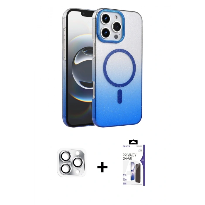 MARSİLYAN™- iPhone 16 Pro Max Kılıf Ahenk Doku Özel Seri - Siyah Bilvis 3X AR Hayalet Cam Ekran Koruyucu + Pers Alüminyum Kamera Lens - GS