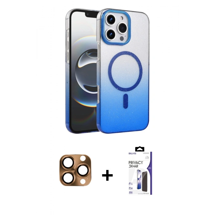 MARSİLYAN™- iPhone 16 Pro Max Kılıf Ahenk Doku Özel Seri - Siyah Bilvis 3X AR Hayalet Cam Ekran Koruyucu + Pers Alüminyum Kamera Lens - CLTM