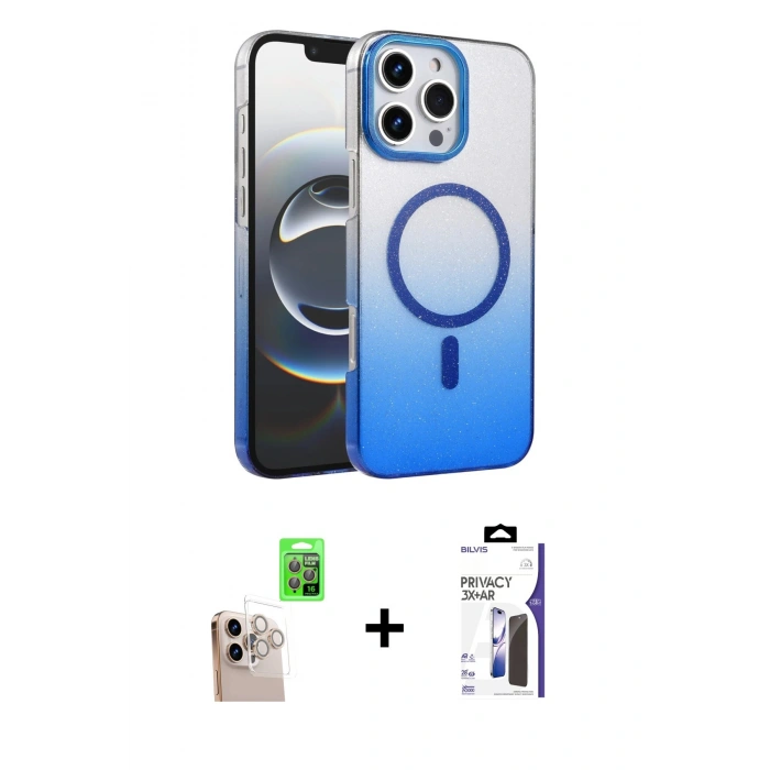 MARSİLYAN™- iPhone 16 Pro Max Kılıf Ahenk Doku Özel Seri - Siyah Bilvis 3X AR Hayalet Cam Ekran Koruyucu + Raze Metal Kamera Lens - NLGY
