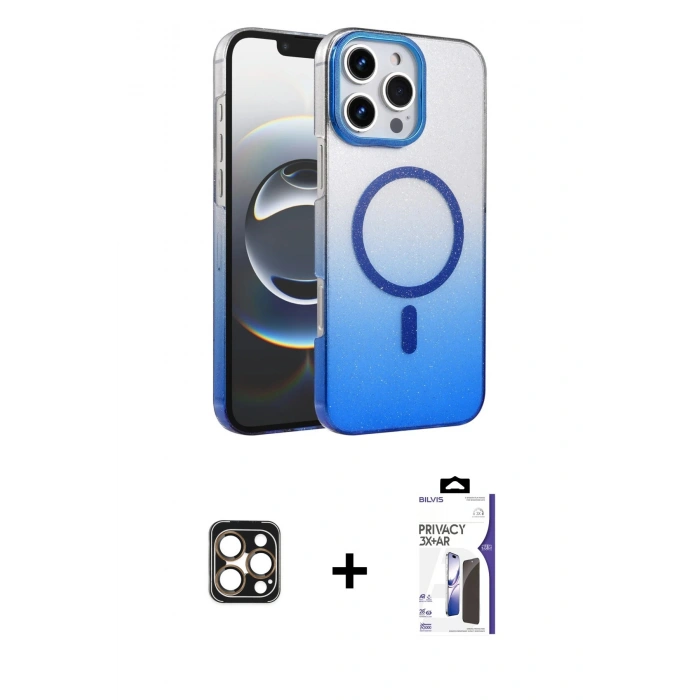 MARSİLYAN™- iPhone 16 Pro Max Kılıf Ahenk Doku Özel Seri - Siyah Bilvis 3X AR Hayalet Cam Ekran Koruyucu + PVD Metal Kamera Lens - GD