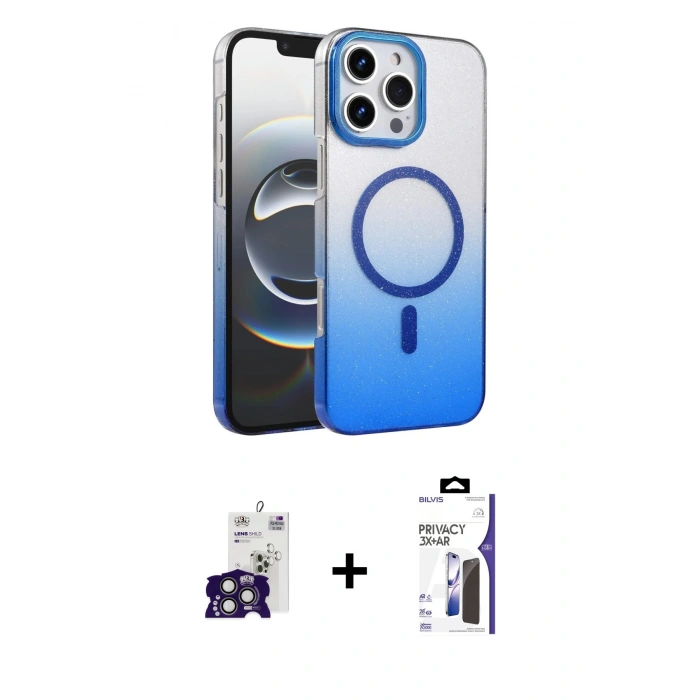 MARSİLYAN™- iPhone 16 Pro Max Kılıf Ahenk Doku Özel Seri - Siyah Bilvis 3X AR Hayalet Cam Ekran Koruyucu + Bilvis Titan Kamera Lens - TMGI