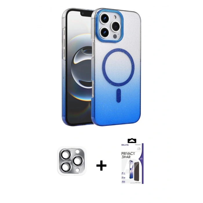 MARSİLYAN™- iPhone 16 Pro Max Kılıf Ahenk Doku Özel Seri - Siyah Bilvis 3X AR Hayalet Cam Ekran Koruyucu + Pers Alüminyum Kamera Lens - GI