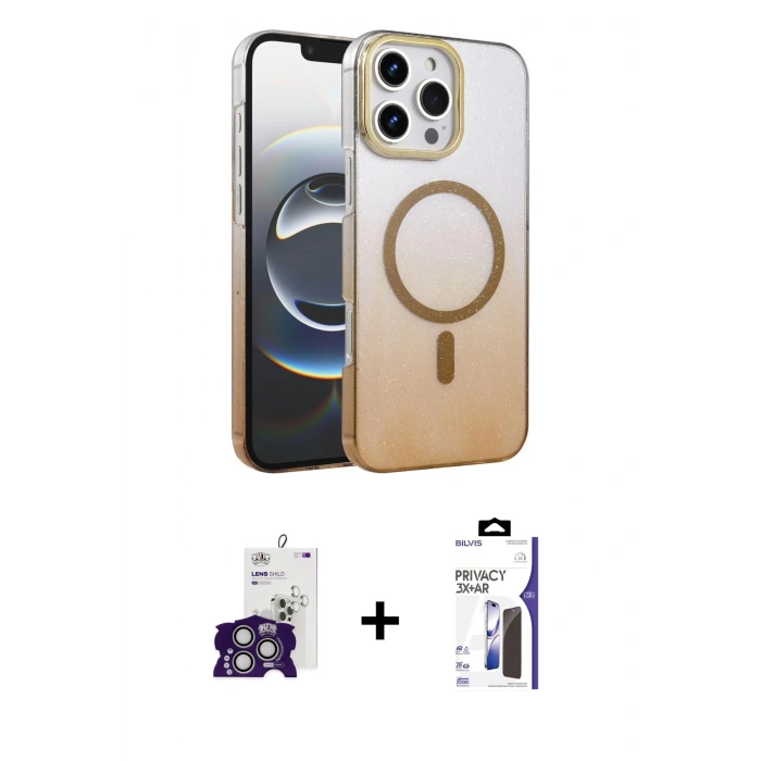 MARSİLYAN™- iPhone 16 Pro Max Kılıf Ahenk Doku Özel Seri - Siyah Bilvis 3X AR Hayalet Cam Ekran Koruyucu + Bilvis Titan Kamera Lens - GS