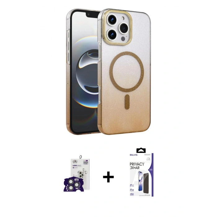MARSİLYAN™- iPhone 16 Pro Max Kılıf Ahenk Doku Özel Seri - Siyah Bilvis 3X AR Hayalet Cam Ekran Koruyucu + Bilvis Titan Kamera Lens - TMGI