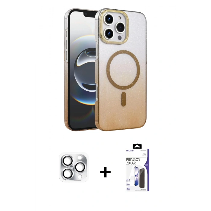 MARSİLYAN™- iPhone 16 Pro Max Kılıf Ahenk Doku Özel Seri - Siyah Bilvis 3X AR Hayalet Cam Ekran Koruyucu + Pers Alüminyum Kamera Lens - GS