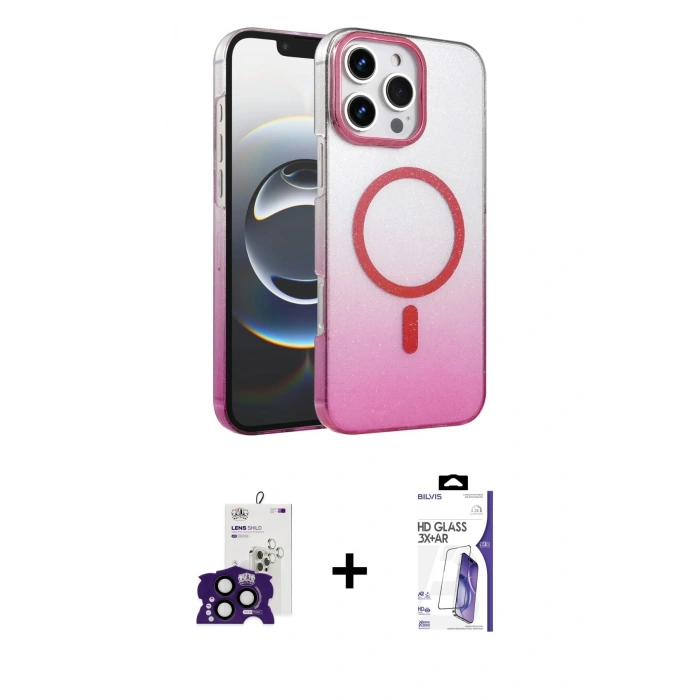 MARSİLYAN™- iPhone 16 Pro Max Kılıf Ahenk Doku Özel Seri - Siyah Bilvis 3X AR HD Cam Ekran Koruyucu + Bilvis Titan Kamera Lens - SH