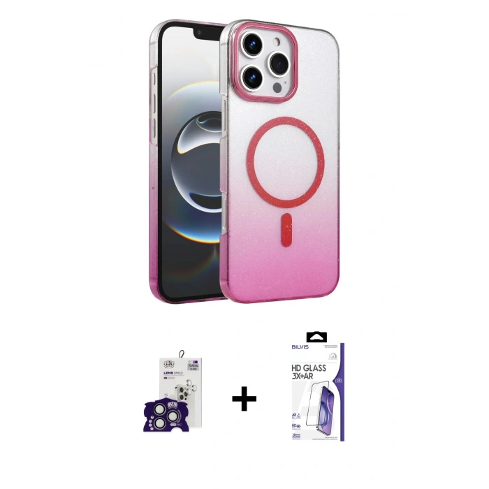 MARSİLYAN™- iPhone 16 Pro Max Kılıf Ahenk Doku Özel Seri - Siyah Bilvis 3X AR HD Cam Ekran Koruyucu + Bilvis Titan Kamera Lens - TMGI
