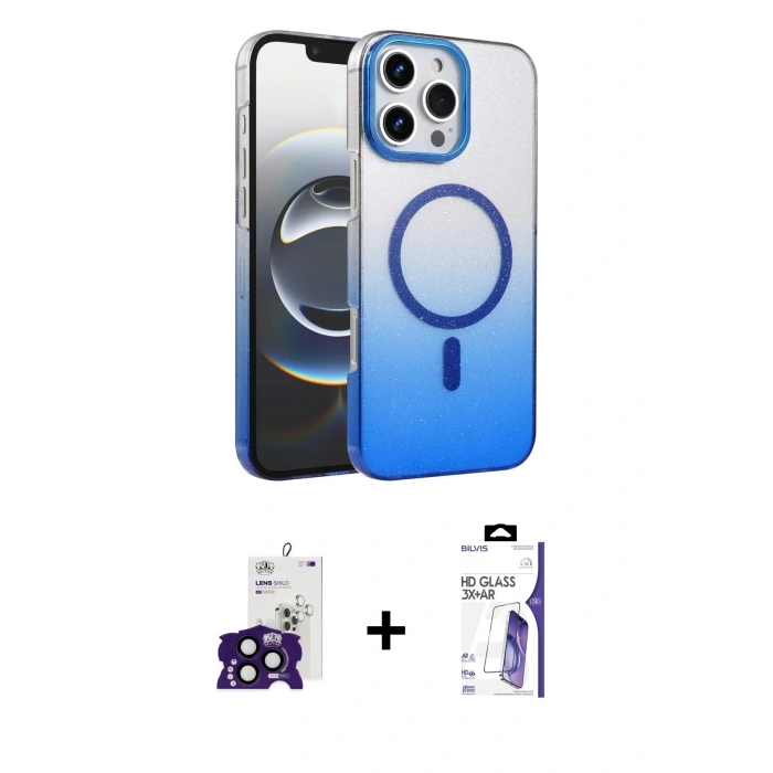 MARSİLYAN™- iPhone 16 Pro Max Kılıf Ahenk Doku Özel Seri - Siyah Bilvis 3X AR HD Cam Ekran Koruyucu + Bilvis Titan Kamera Lens - SH