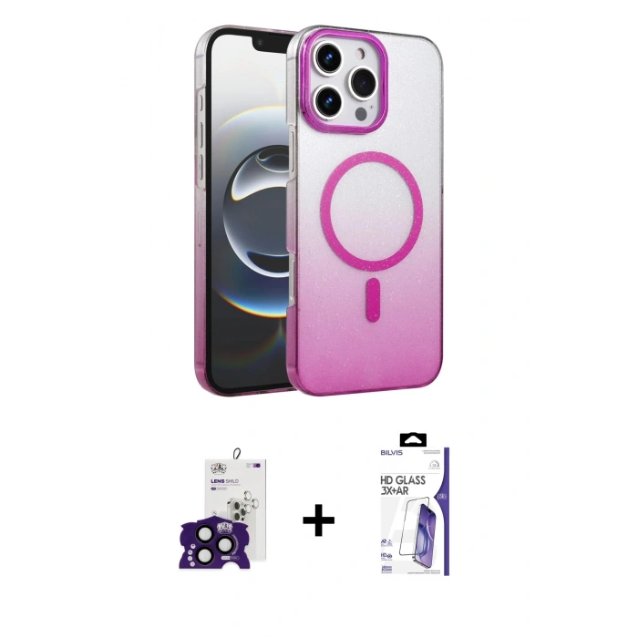 MARSİLYAN™- iPhone 16 Pro Max Kılıf Ahenk Doku Özel Seri - Siyah Bilvis 3X AR HD Cam Ekran Koruyucu + Bilvis Titan Kamera Lens - SH