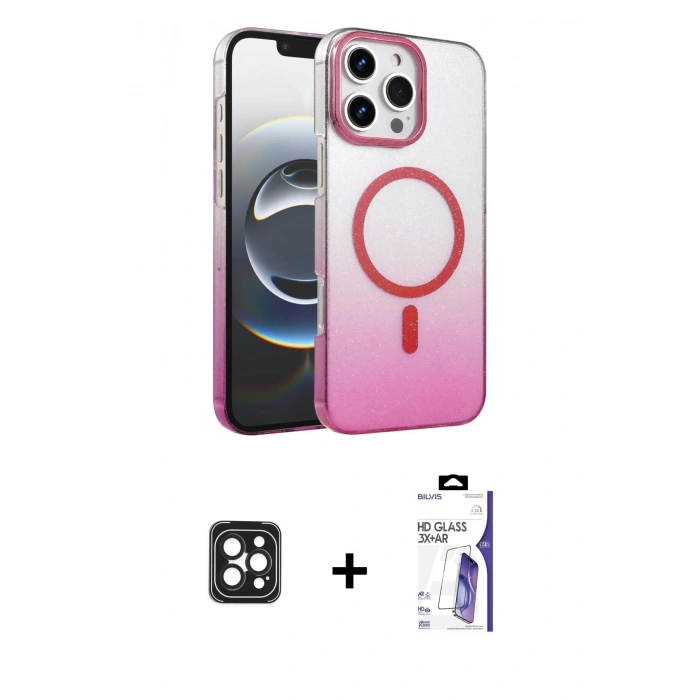 MARSİLYAN™- iPhone 16 Pro Max Kılıf Ahenk Doku Özel Seri - Siyah Bilvis 3X AR HD Cam Ekran Koruyucu + PVD Metal Kamera Lens - SH
