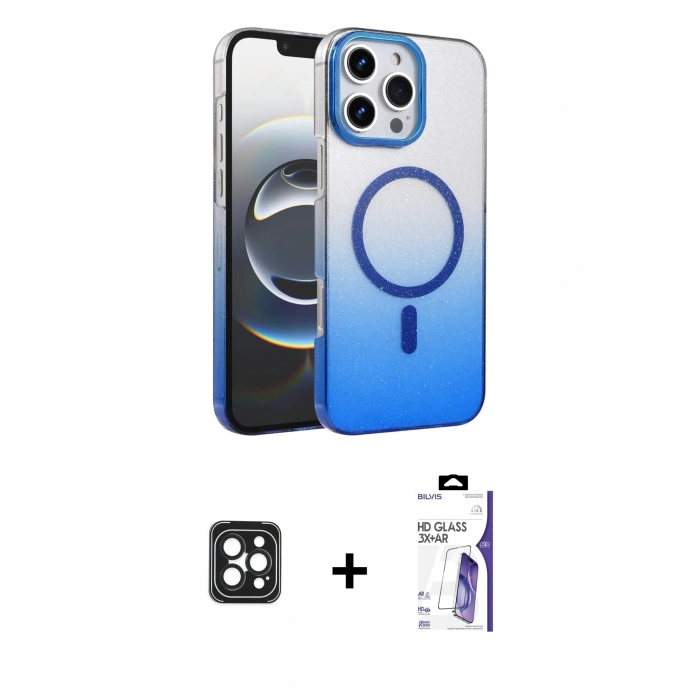 MARSİLYAN™- iPhone 16 Pro Max Kılıf Ahenk Doku Özel Seri - Siyah Bilvis 3X AR HD Cam Ekran Koruyucu + PVD Metal Kamera Lens - SH