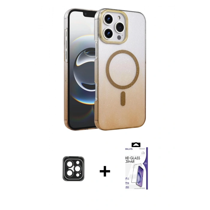 MARSİLYAN™- iPhone 16 Pro Max Kılıf Ahenk Doku Özel Seri - Siyah Bilvis 3X AR HD Cam Ekran Koruyucu + PVD Metal Kamera Lens - SH