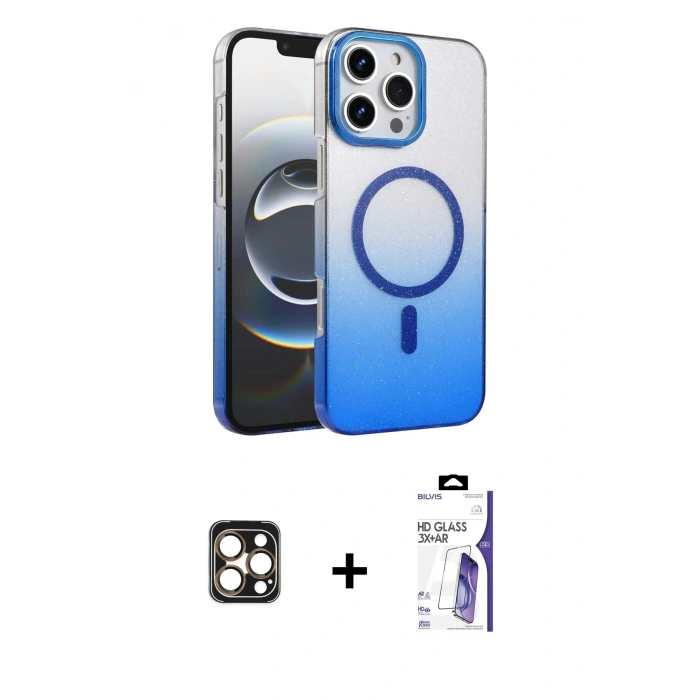 MARSİLYAN™- iPhone 16 Pro Max Kılıf Ahenk Doku Özel Seri - Siyah Bilvis 3X AR HD Cam Ekran Koruyucu + PVD Metal Kamera Lens - GD