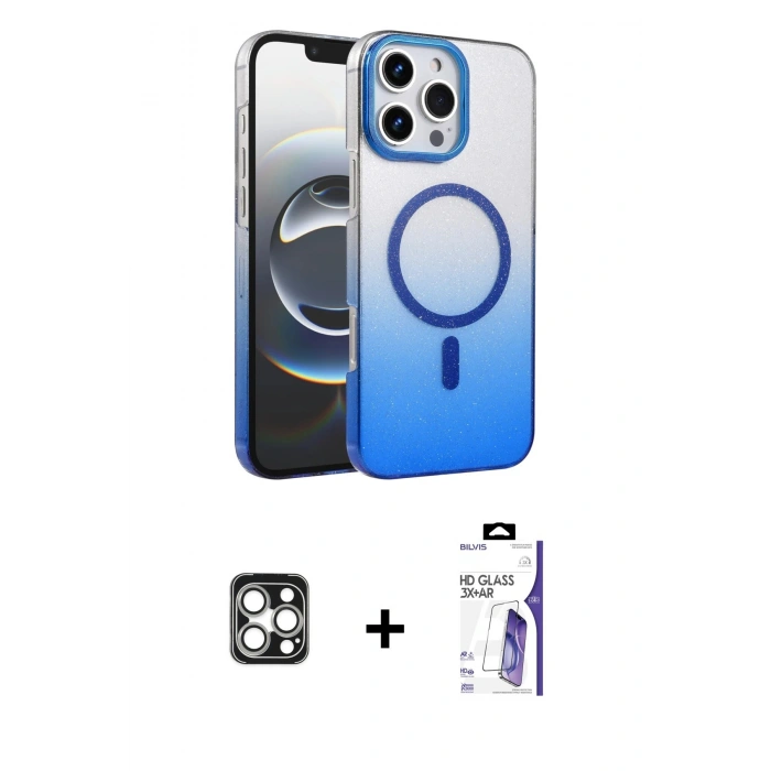 MARSİLYAN™- iPhone 16 Pro Max Kılıf Ahenk Doku Özel Seri - Siyah Bilvis 3X AR HD Cam Ekran Koruyucu + PVD Metal Kamera Lens - GS