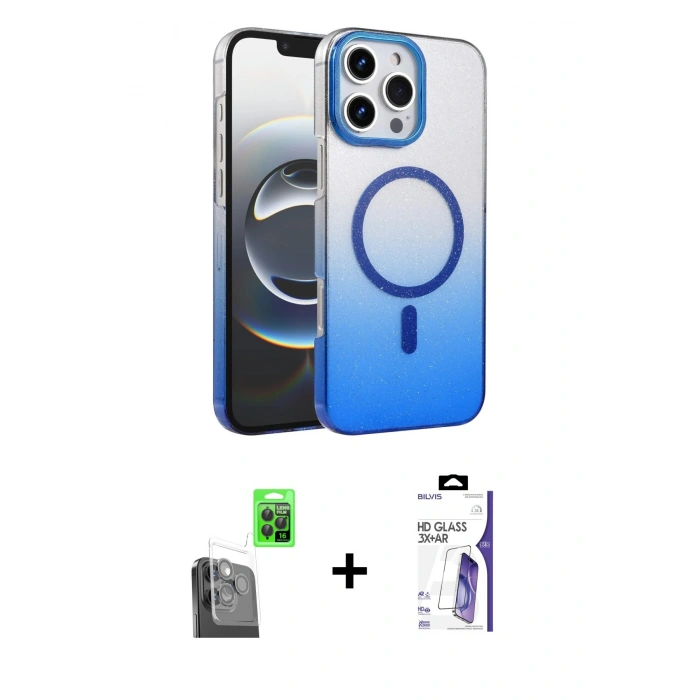 MARSİLYAN™- iPhone 16 Pro Max Kılıf Ahenk Doku Özel Seri - Siyah Bilvis 3X AR HD Cam Ekran Koruyucu + Raze Metal Kamera Lens - SH