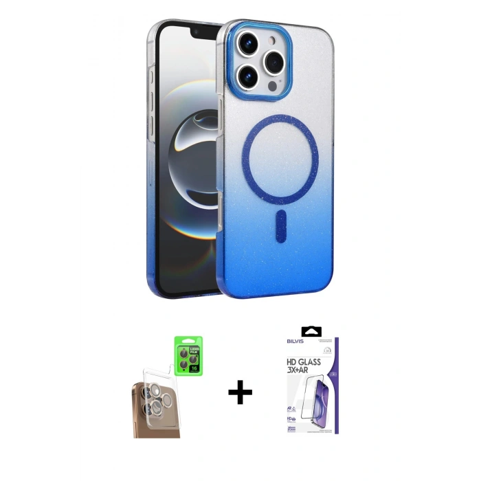 MARSİLYAN™- iPhone 16 Pro Max Kılıf Ahenk Doku Özel Seri - Siyah Bilvis 3X AR HD Cam Ekran Koruyucu + Raze Metal Kamera Lens - CLTM
