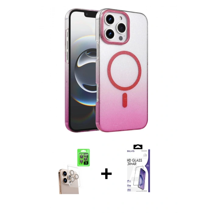 MARSİLYAN™- iPhone 16 Pro Max Kılıf Ahenk Doku Özel Seri - Siyah Bilvis 3X AR HD Cam Ekran Koruyucu + Raze Metal Kamera Lens - NLGY