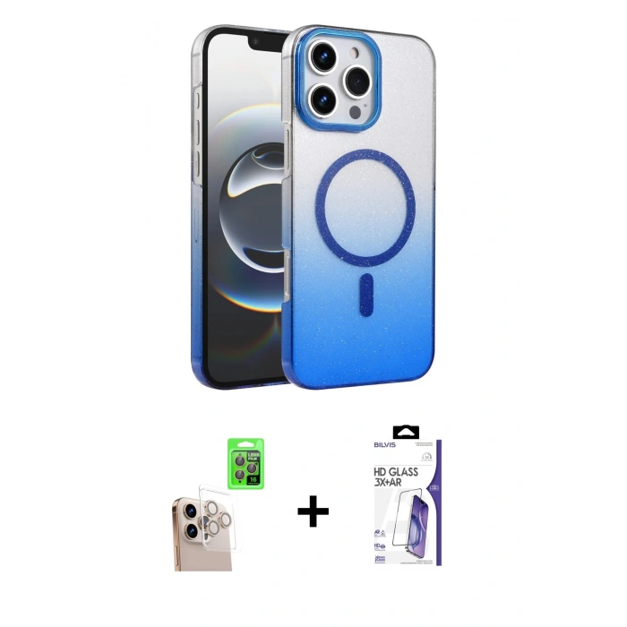 MARSİLYAN™- iPhone 16 Pro Max Kılıf Ahenk Doku Özel Seri - Siyah Bilvis 3X AR HD Cam Ekran Koruyucu + Raze Metal Kamera Lens - NLGY