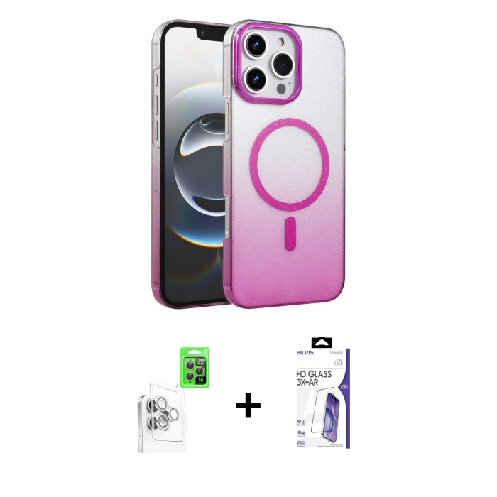 MARSİLYAN™- iPhone 16 Pro Max Kılıf Ahenk Doku Özel Seri - Siyah Bilvis 3X AR HD Cam Ekran Koruyucu + Raze Metal Kamera Lens - BZ