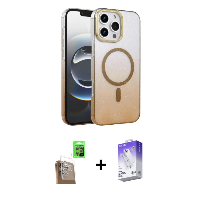 MARSİLYAN™- iPhone 16 Pro Max Kılıf Ahenk Doku Özel Seri - Siyah Bilvis 5in1 3D Magic Cam Ekran Koruyucu + Raze Metal Kamera Lens - CLTM