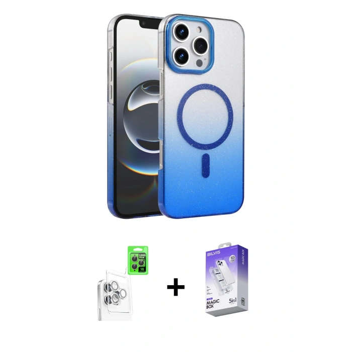 MARSİLYAN™- iPhone 16 Pro Max Kılıf Ahenk Doku Özel Seri - Siyah Bilvis 5in1 3D Magic Cam Ekran Koruyucu + Beyaz Raze Metal Kamera Lens