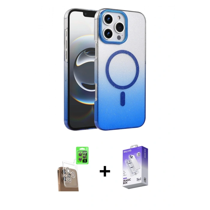 MARSİLYAN™- iPhone 16 Pro Max Kılıf Ahenk Doku Özel Seri - Siyah Bilvis 5in1 3D Magic Cam Ekran Koruyucu + Raze Metal Kamera Lens - CLTM