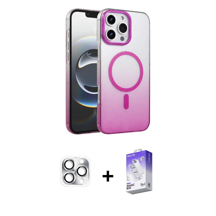 MARSİLYAN™- iPhone 16 Pro Max Kılıf Ahenk Doku Özel Seri - Siyah Bilvis 5in1 3D Magic Cam Ekran Koruyucu + Pers Alüminyum Kamera Lens - GS