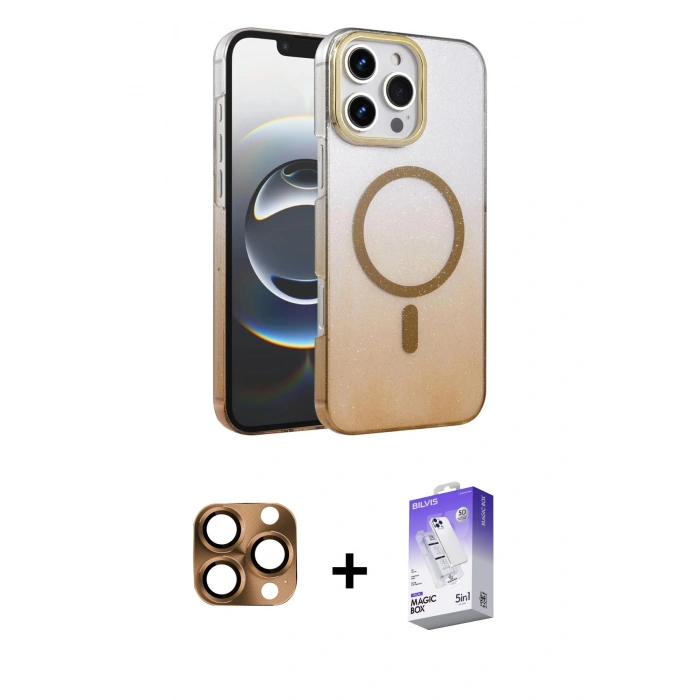 MARSİLYAN™- iPhone 16 Pro Max Kılıf Ahenk Doku Özel Seri - Siyah Bilvis 5in1 3D Magic Cam Ekran Koruyucu + Pers Alüminyum Kamera Lens - CLTM
