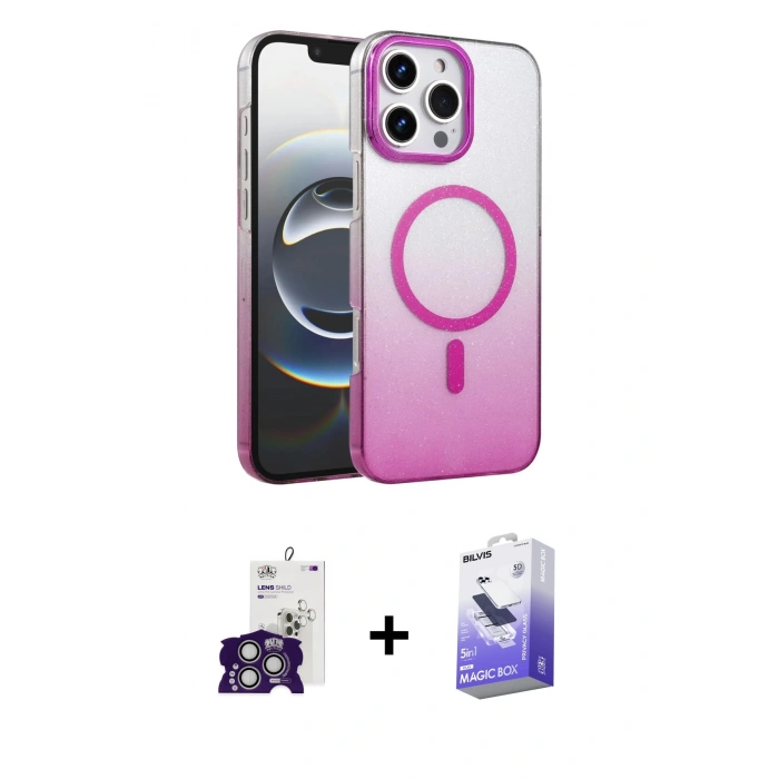 MARSİLYAN™- iPhone 16 Pro Max Kılıf Ahenk Doku Özel Seri - Siyah Bilvis 5in1 5D Magic Hayalet Cam Ekran Koruyucu + Bilvis Titan Kamera Lens - GS