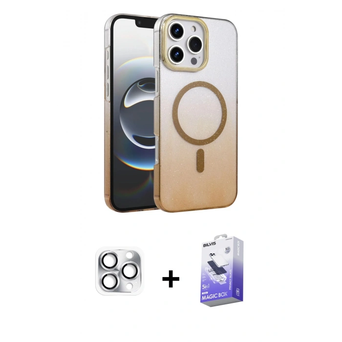 MARSİLYAN™- iPhone 16 Pro Max Kılıf Ahenk Doku Özel Seri - Siyah Bilvis 5in1 5D Magic Hayalet Cam Ekran Koruyucu + Pers Alüminyum Kamera Lens - GS