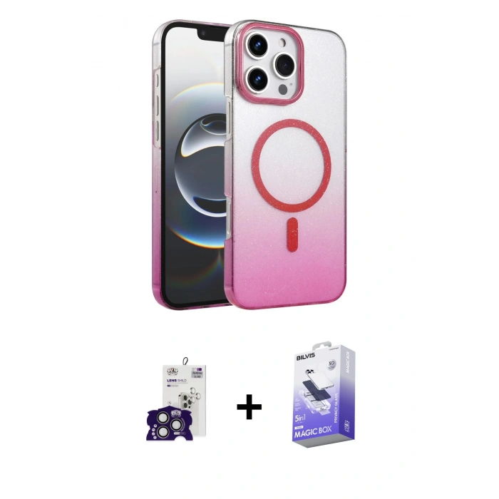 MARSİLYAN™- iPhone 16 Pro Max Kılıf Ahenk Doku Özel Seri - Siyah Bilvis 5in1 5D Magic Hayalet Cam Ekran Koruyucu + Bilvis Titan Kamera Lens - TMGI