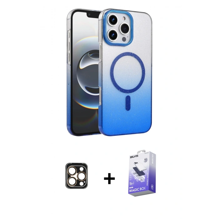 MARSİLYAN™- iPhone 16 Pro Max Kılıf Ahenk Doku Özel Seri - Siyah Bilvis 5in1 5D Magic Hayalet Cam Ekran Koruyucu + Gold PVD Metal Kamera Lens