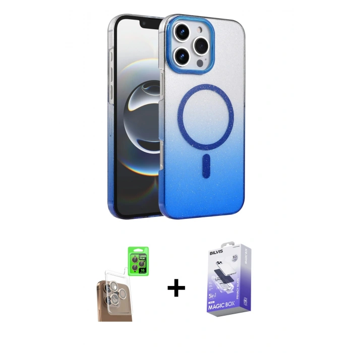 MARSİLYAN™- iPhone 16 Pro Max Kılıf Ahenk Doku Özel Seri - Siyah Bilvis 5in1 5D Magic Hayalet Cam Ekran Koruyucu + Raze Metal Kamera Lens - CLTM