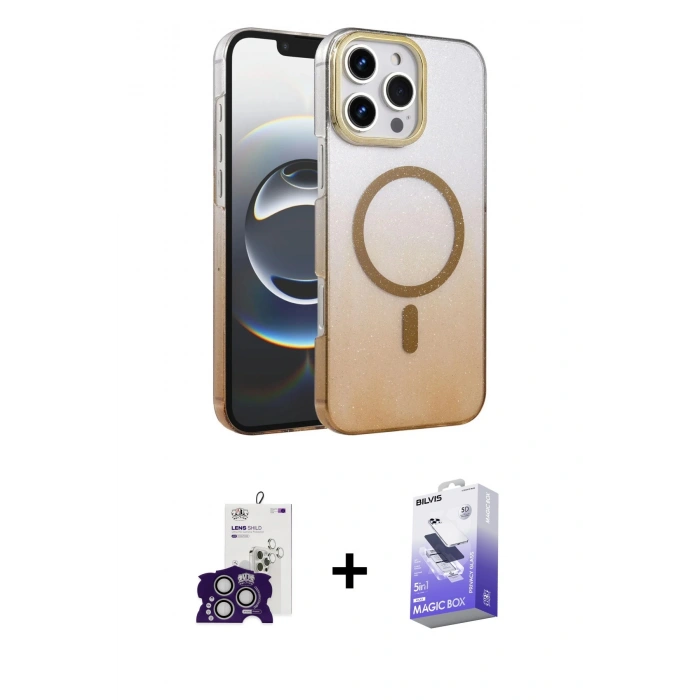 MARSİLYAN™- iPhone 16 Pro Max Kılıf Ahenk Doku Özel Seri - Siyah Bilvis 5in1 5D Magic Hayalet Cam Ekran Koruyucu + Bilvis Titan Kamera Lens - GS