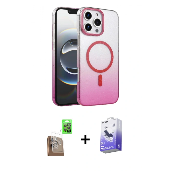 MARSİLYAN™- iPhone 16 Pro Max Kılıf Ahenk Doku Özel Seri - Siyah Bilvis 5in1 5D Magic Hayalet Cam Ekran Koruyucu + Raze Metal Kamera Lens - CLTM