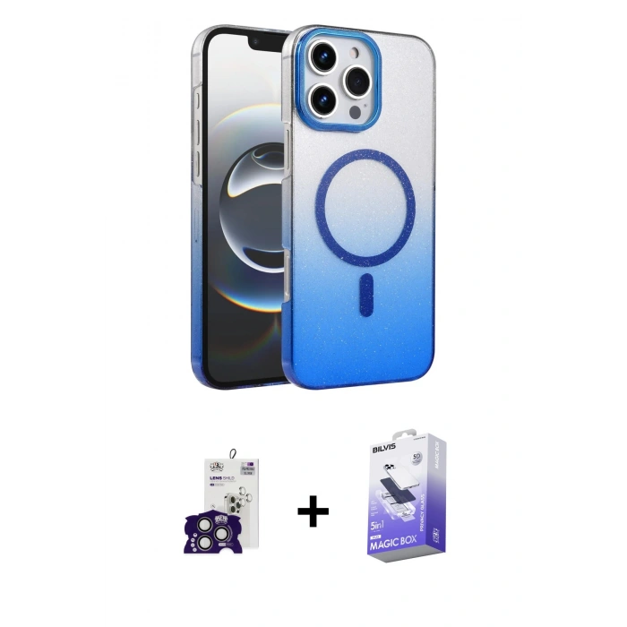 MARSİLYAN™- iPhone 16 Pro Max Kılıf Ahenk Doku Özel Seri - Siyah Bilvis 5in1 5D Magic Hayalet Cam Ekran Koruyucu + Bilvis Titan Kamera Lens - TMGI