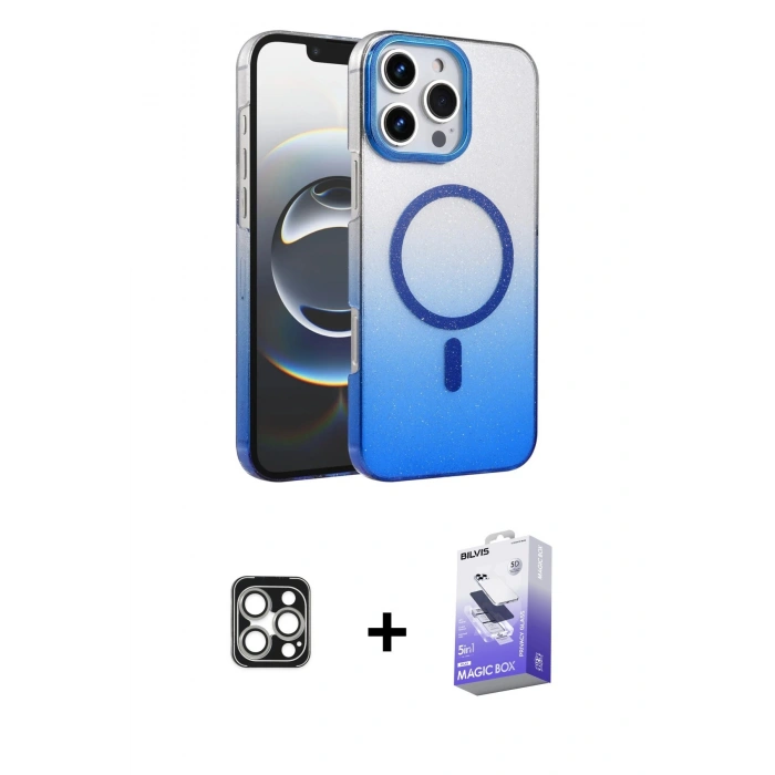 MARSİLYAN™- iPhone 16 Pro Max Kılıf Ahenk Doku Özel Seri - Siyah Bilvis 5in1 5D Magic Hayalet Cam Ekran Koruyucu + PVD Metal Kamera Lens - GS